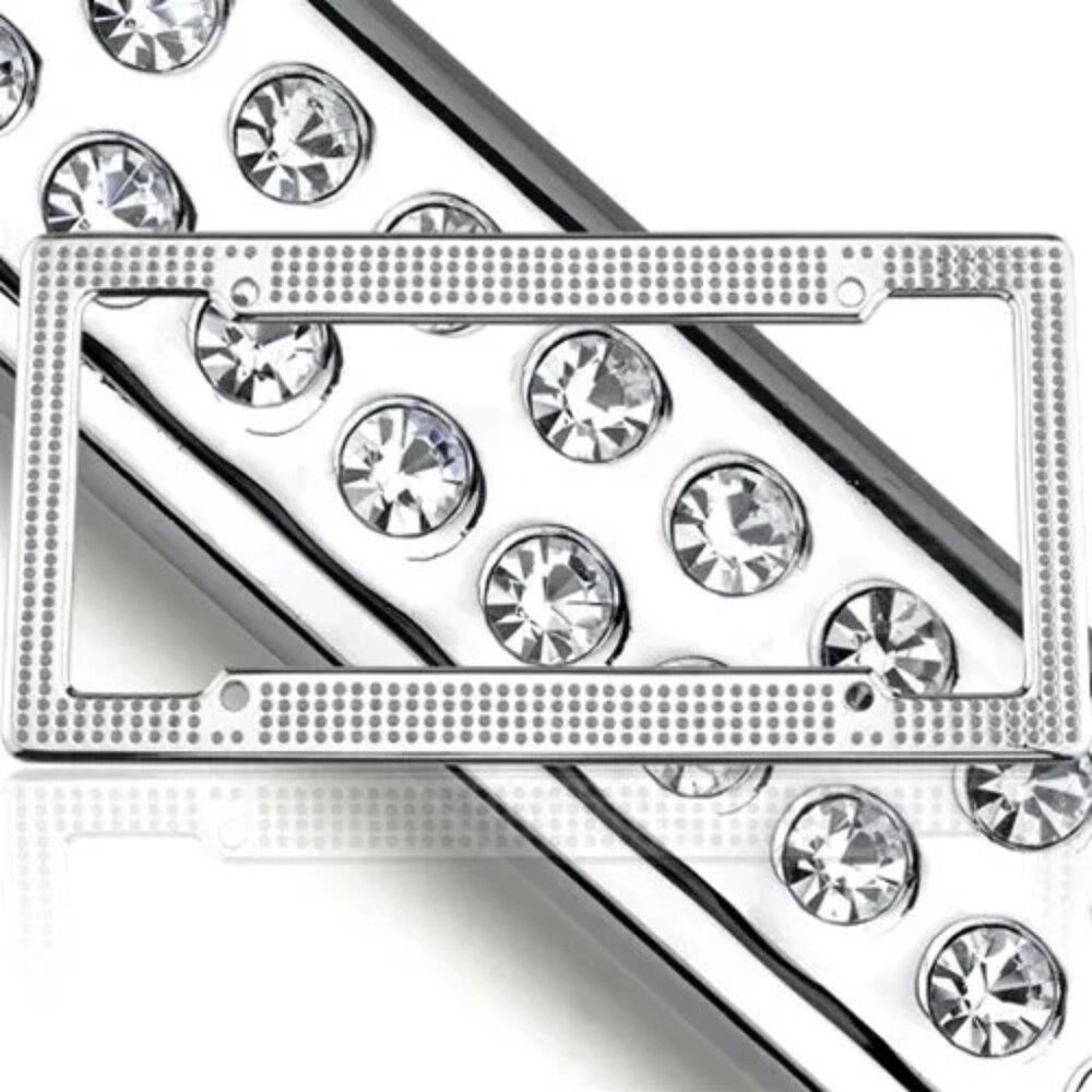 Crystal Accent Silver License Plate Frame - Elegant Home Accent